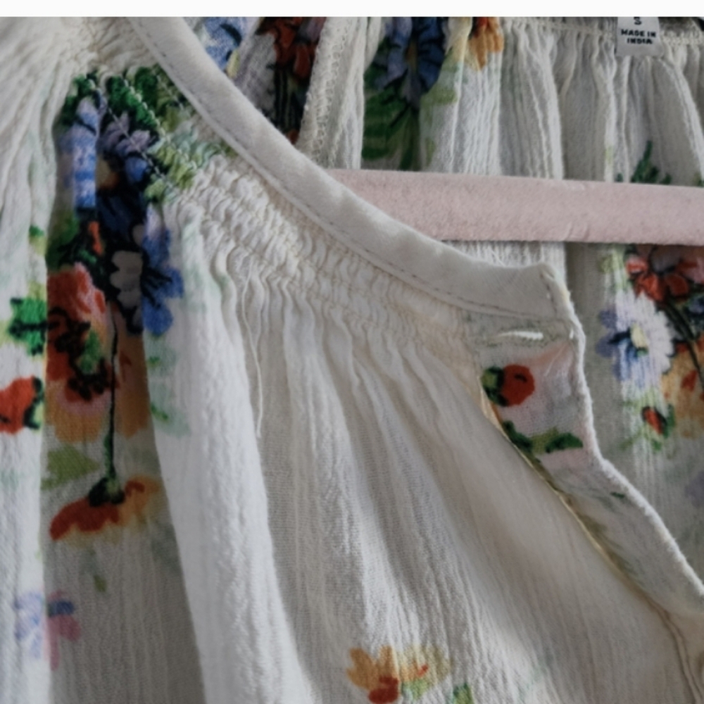 Madewell Button Up Smocked Blouse Flower Floral XXL 2X - Picture 4 of 4
